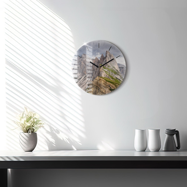 Round glass wall clock Rocky Mountains