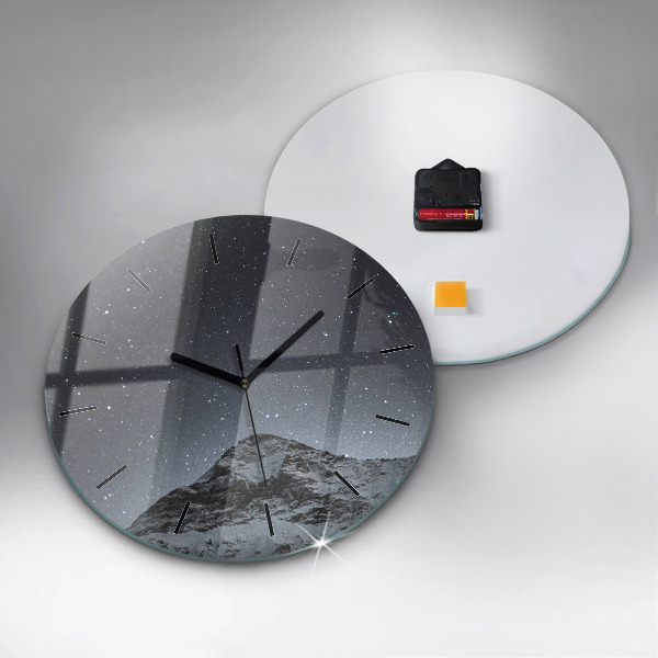 Round glass wall clock Mountain under the stars