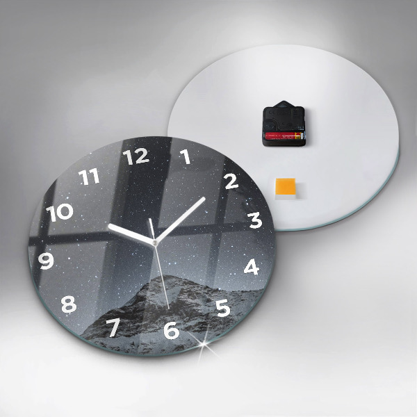Round glass wall clock Mountain under the stars