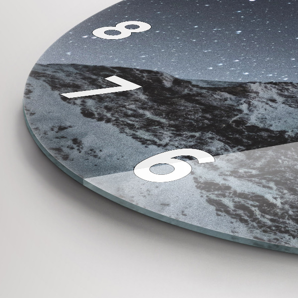 Round glass wall clock Mountain under the stars