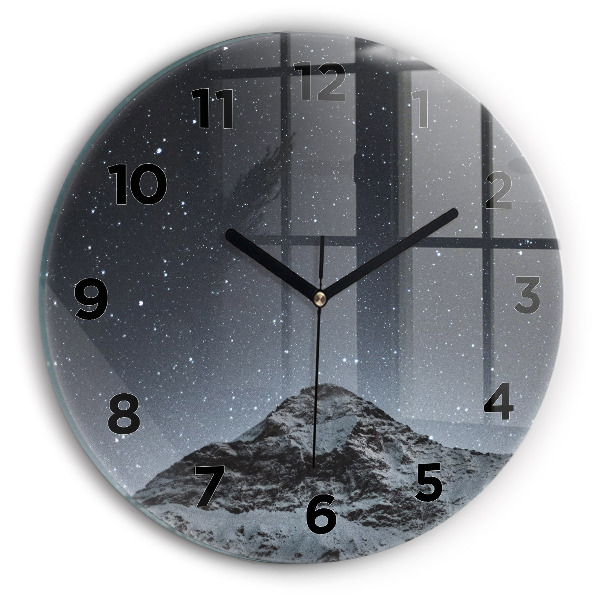 Round glass wall clock Mountain under the stars