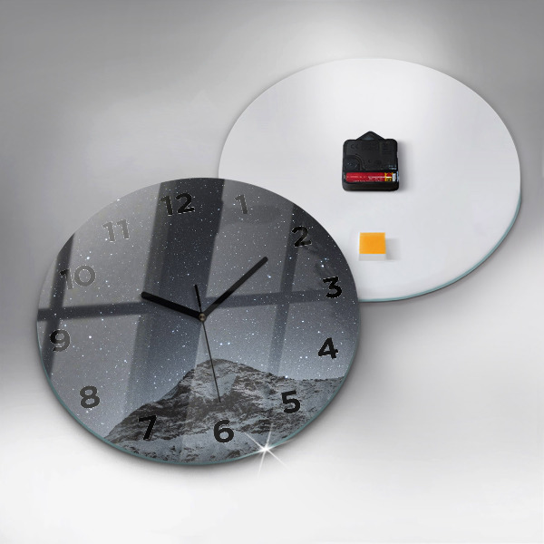 Round glass wall clock Mountain under the stars