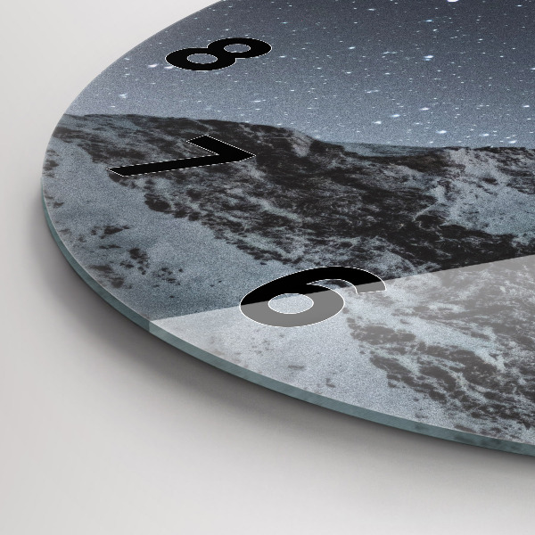 Round glass wall clock Mountain under the stars