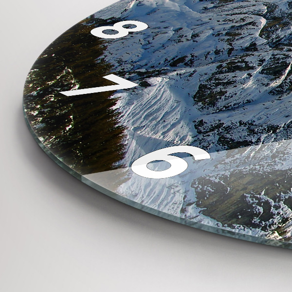 Round glass wall clock Mountains under blue sky