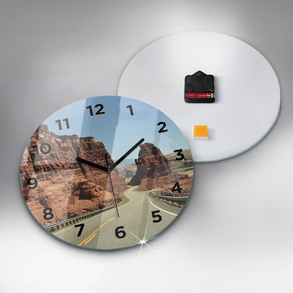 Round glass wall clock Route 66 in the US