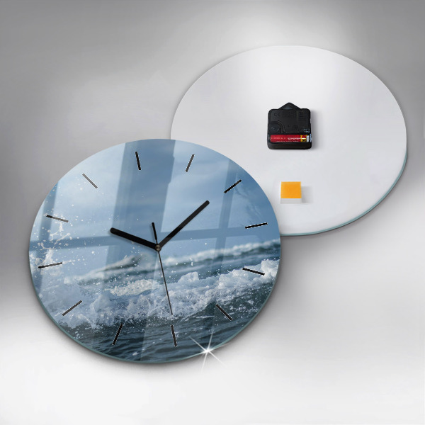 Round glass wall clock Photo of sea waves