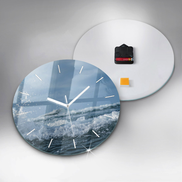 Round glass wall clock Photo of sea waves