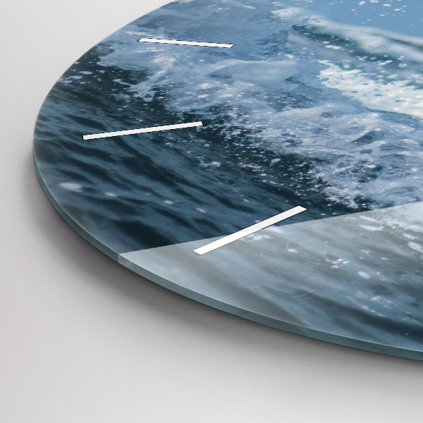 Round glass wall clock Photo of sea waves