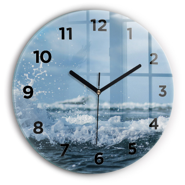 Round glass wall clock Photo of sea waves
