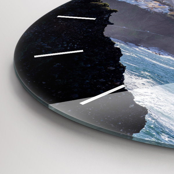 Round glass wall clock Mountains by the ocean