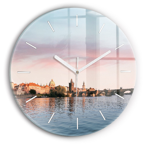 Round glass wall clock Charles Bridge in Prague