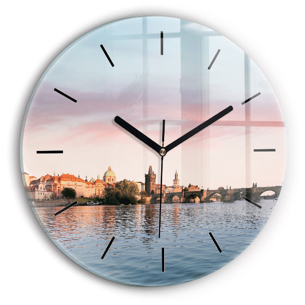 Round glass wall clock Charles Bridge in Prague