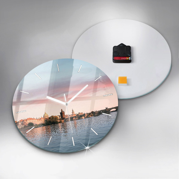 Round glass wall clock Charles Bridge in Prague