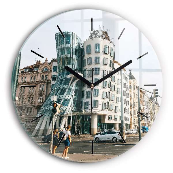 Round glass wall clock Dancing House Prague