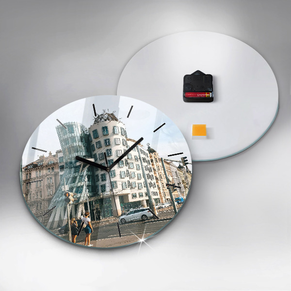 Round glass wall clock Dancing House Prague