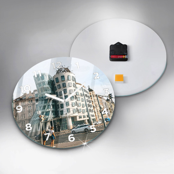 Round glass wall clock Dancing House Prague