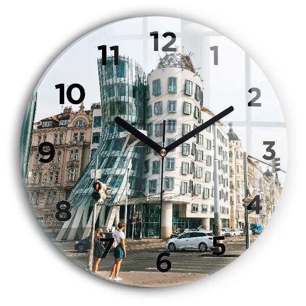 Round glass wall clock Dancing House Prague