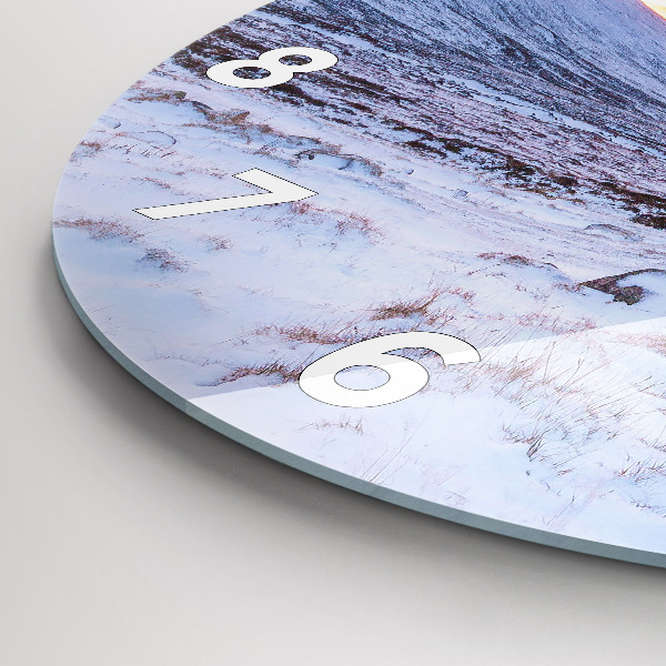 Round glass wall clock Cottage in the mountains