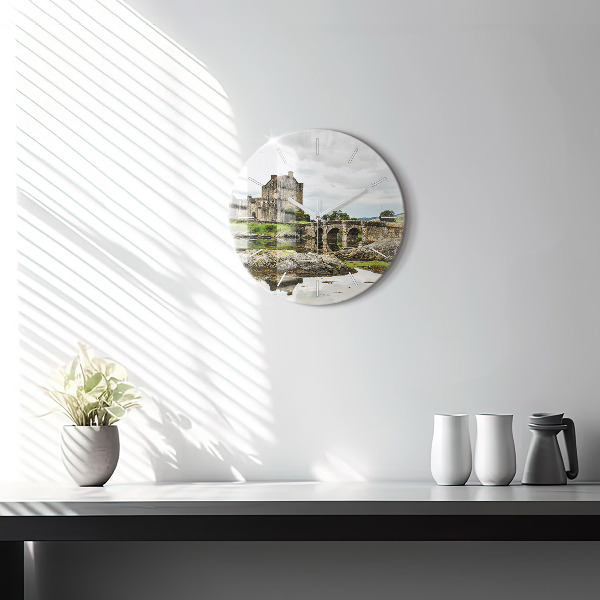 Round glass wall clock Eilean Donan Castle Scotland