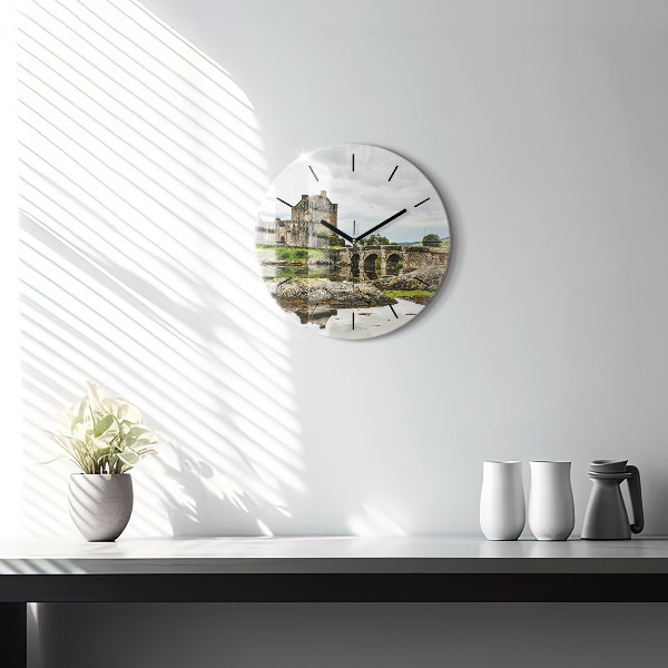 Round glass wall clock Eilean Donan Castle Scotland