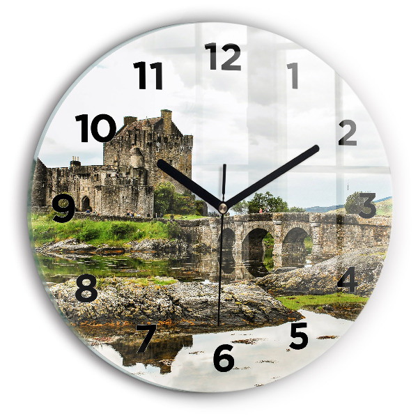 Round glass wall clock Eilean Donan Castle Scotland