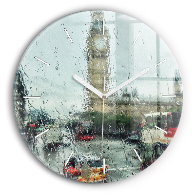 Round glass wall clock Rainy London