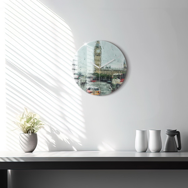 Round glass wall clock Rainy London