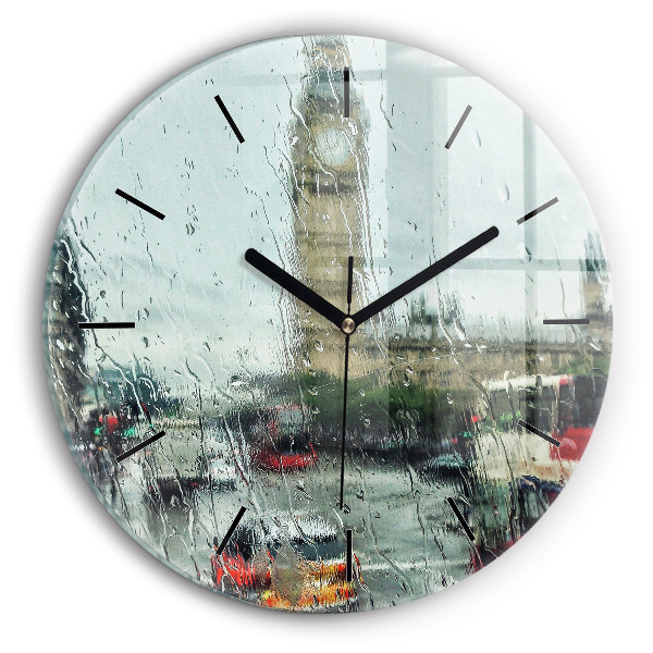 Round glass wall clock Rainy London