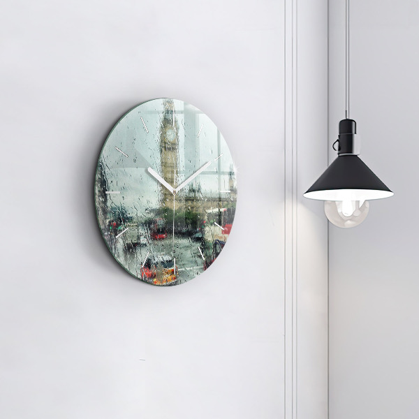 Round glass wall clock Rainy London