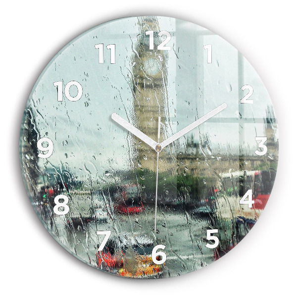 Round glass wall clock Rainy London