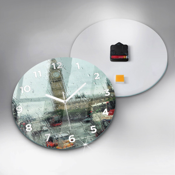 Round glass wall clock Rainy London