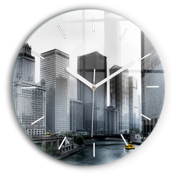 Round glass wall clock City panorama
