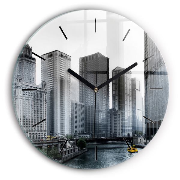Round glass wall clock City panorama
