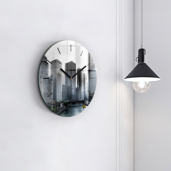 Round glass wall clock City panorama