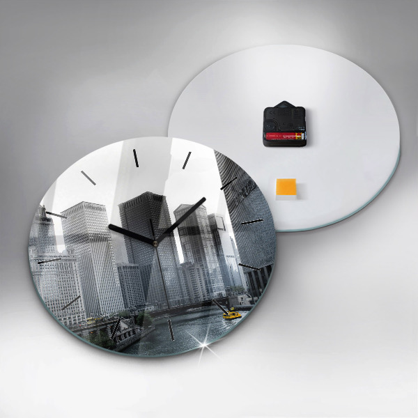 Round glass wall clock City panorama