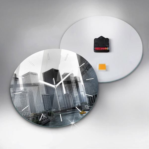 Round glass wall clock City panorama