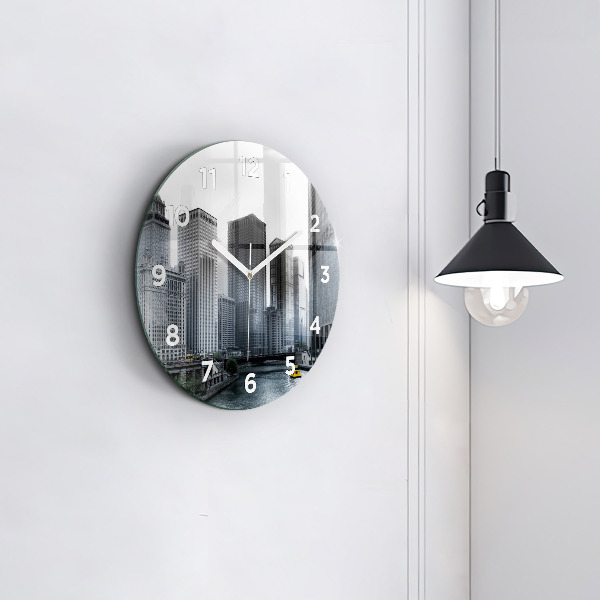 Round glass wall clock City panorama