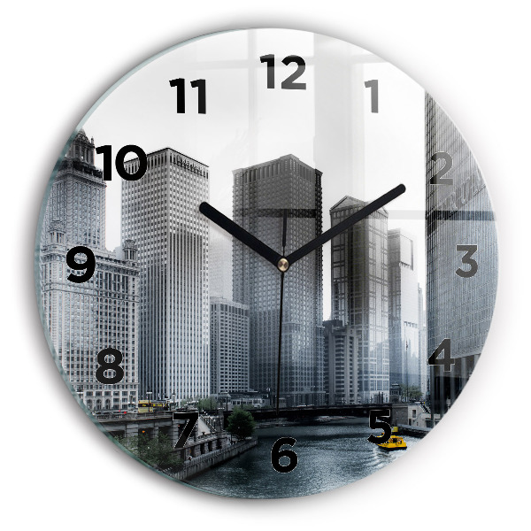 Round glass wall clock City panorama