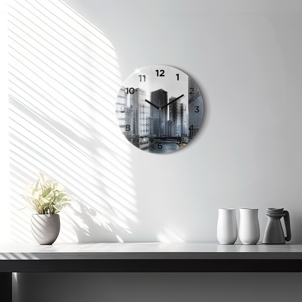 Round glass wall clock City panorama