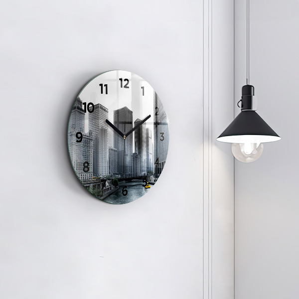 Round glass wall clock City panorama