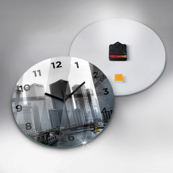 Round glass wall clock City panorama