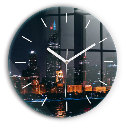 Round glass wall clock Chicago Cityscape