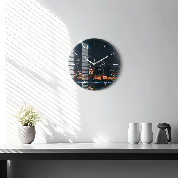 Round glass wall clock Chicago Cityscape