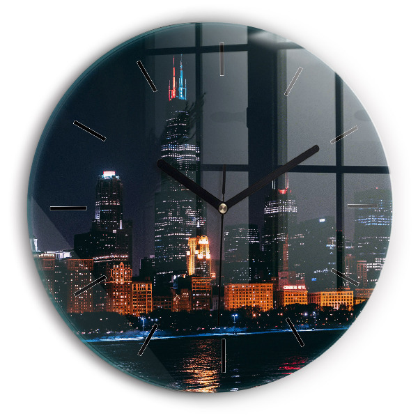 Round glass wall clock Chicago Cityscape