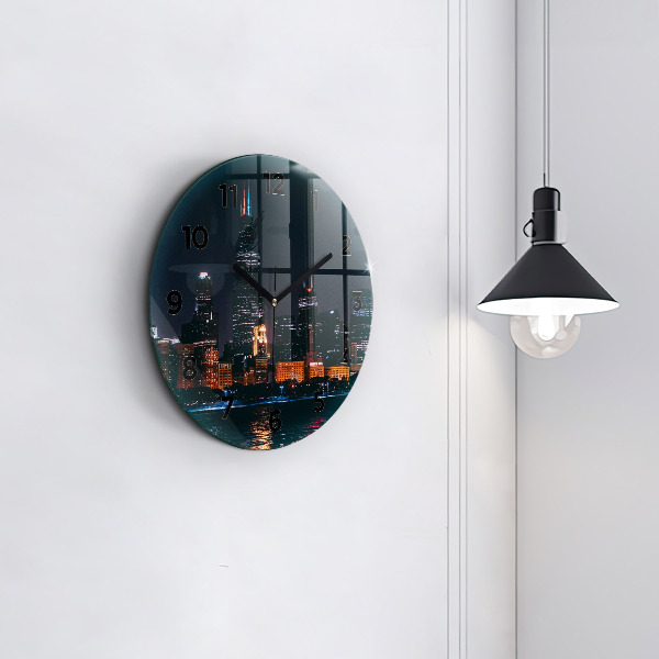 Round glass wall clock Chicago Cityscape