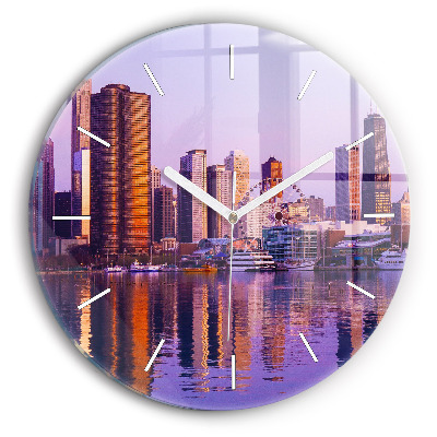 Round glass wall clock View of the skyscrapers of the USA