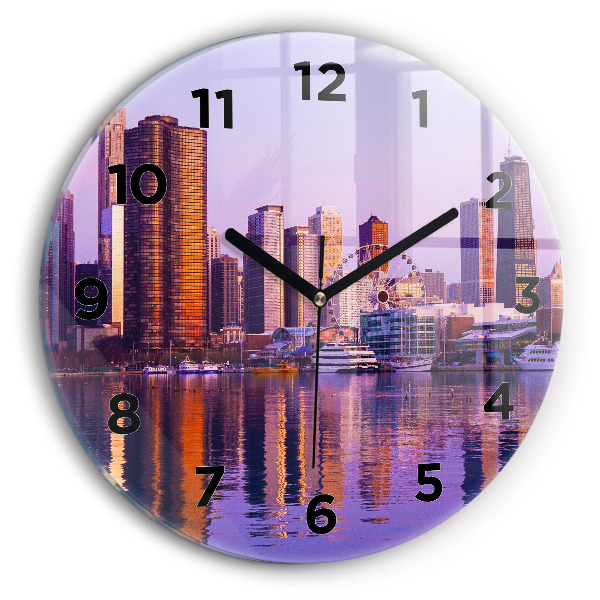 Round glass wall clock View of the skyscrapers of the USA