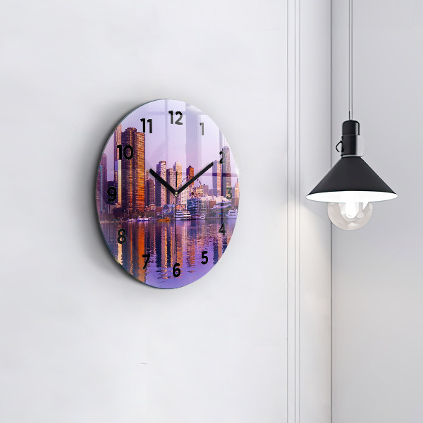 Round glass wall clock View of the skyscrapers of the USA