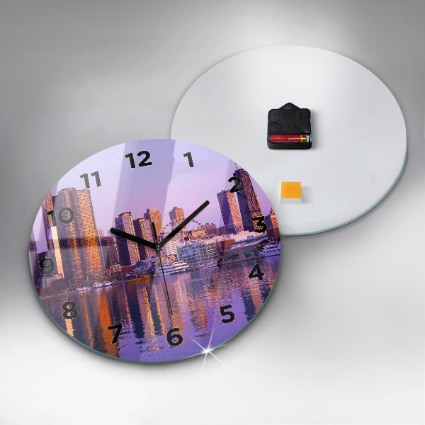 Round glass wall clock View of the skyscrapers of the USA