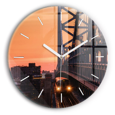 Round glass wall clock Benjamin Franklin Bridge